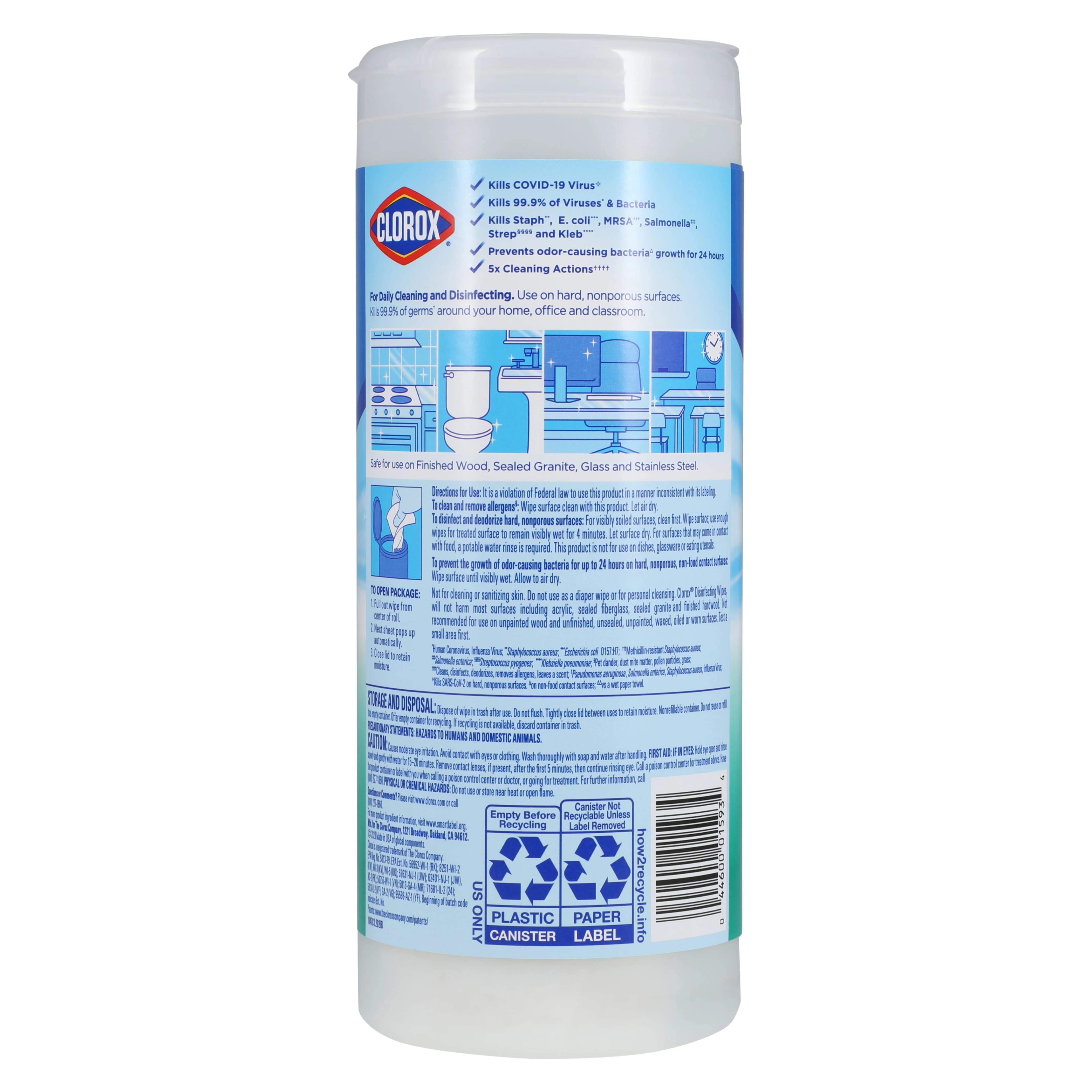 Clorox Disinfecting Wipes, Fresh Scent, Bleach Free, 7 x 8 in, 35 Wipes/Canister thumbnail 2
