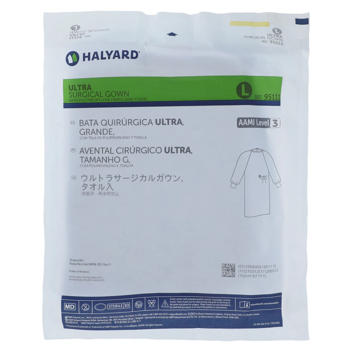 Halyard Ultra Surgical Gown, AAMI Level 3, Non-Reinforced, Latex-Free, Large, Blue/Yellow, With Towel, 32/Case, 95111 thumbnail 6