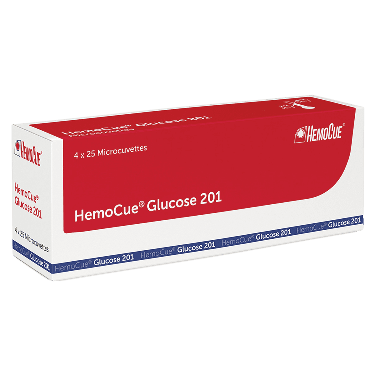 HemoCue Glucose 201 Microcuvette, CLIA Waived, 4x25/Pk, 100/Box - Microcuvette Glucose 201 - Image 1