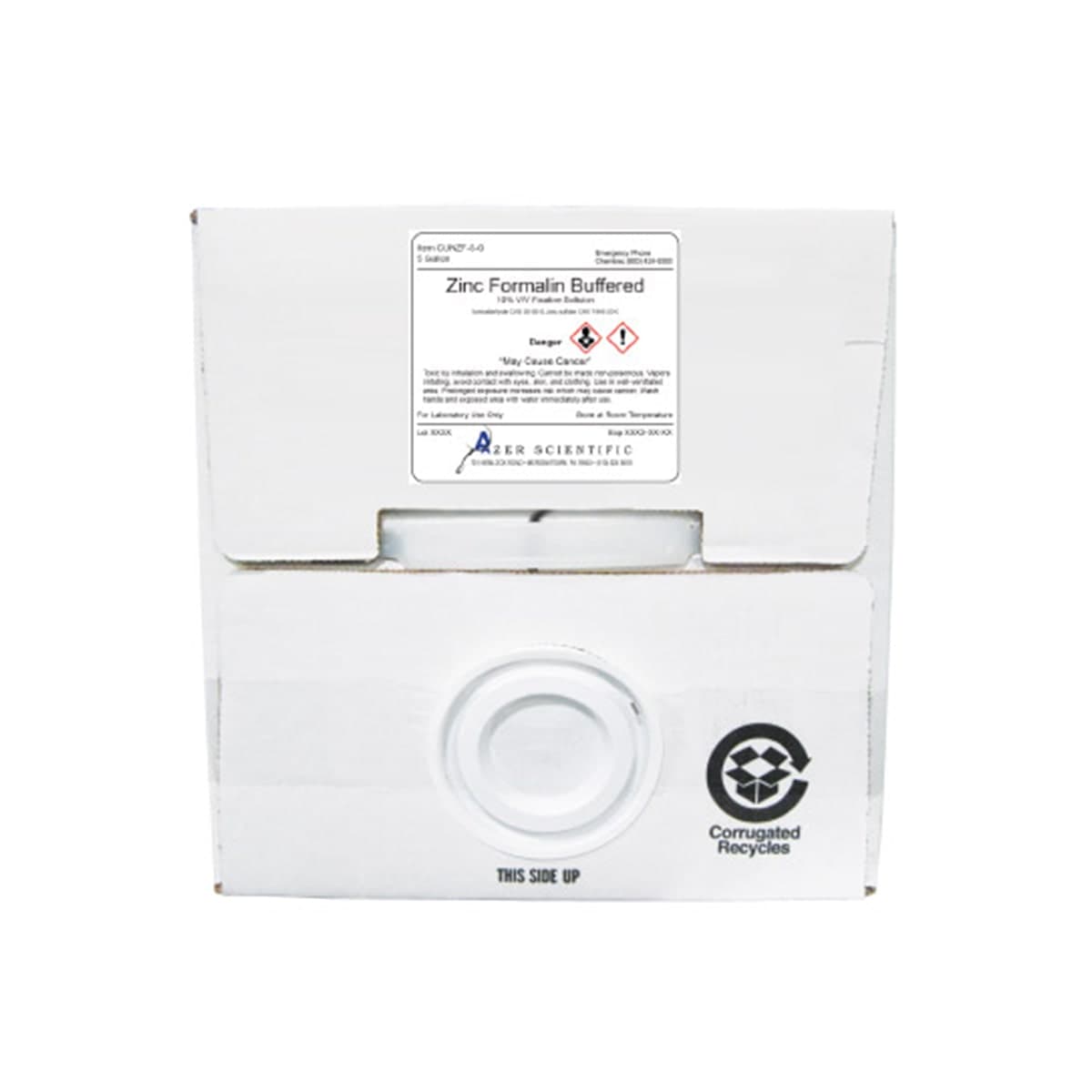 Azer Scientific Zinc Formalin Solution, 10% Neutral Buffered, 2.5 Gallon Cube with Spigot - Zinc Formalin Cube With Spigot - Image 1