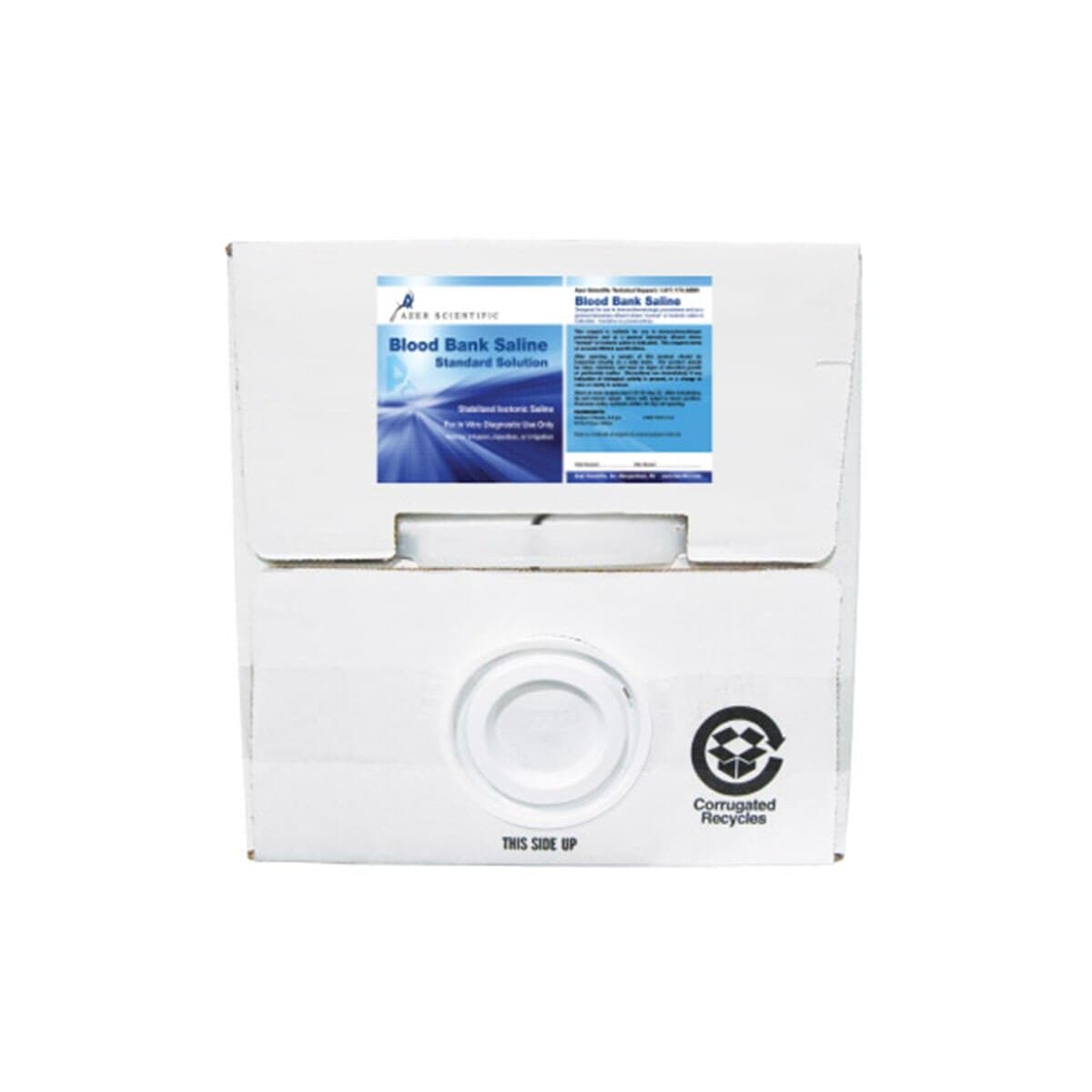 Azer Scientific Blood Bank Saline Reagent, 6.5-7.0 pH, with Spigot, 20L Cubitainer thumbnail 2