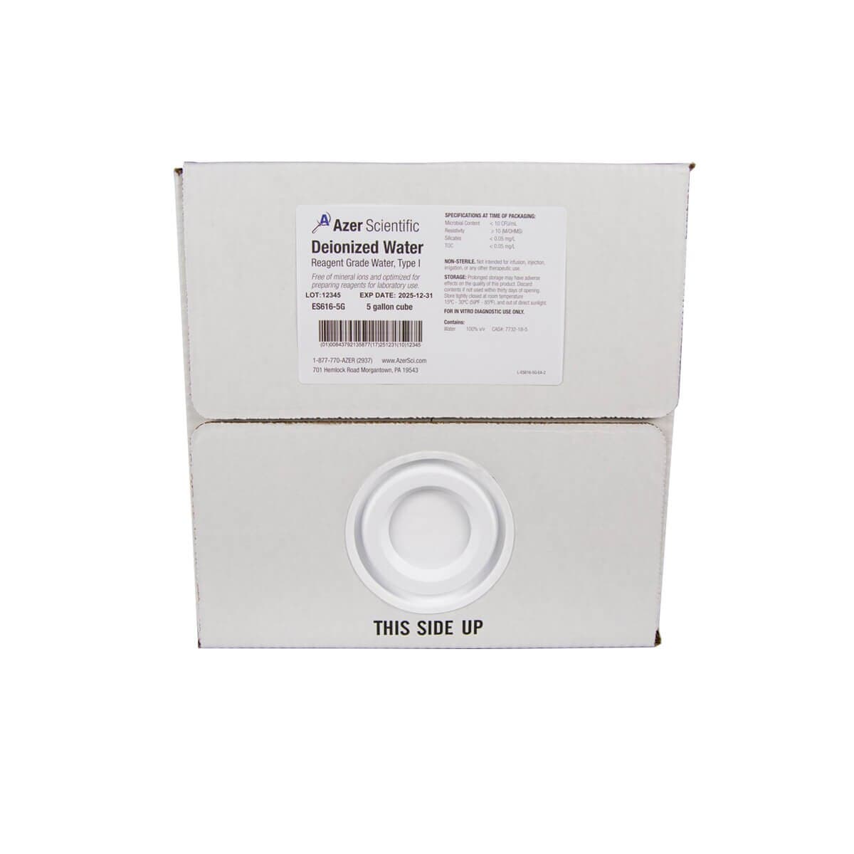 Azer Scientific Deionized Water, 5 Gallon Cube with Spigot thumbnail 2