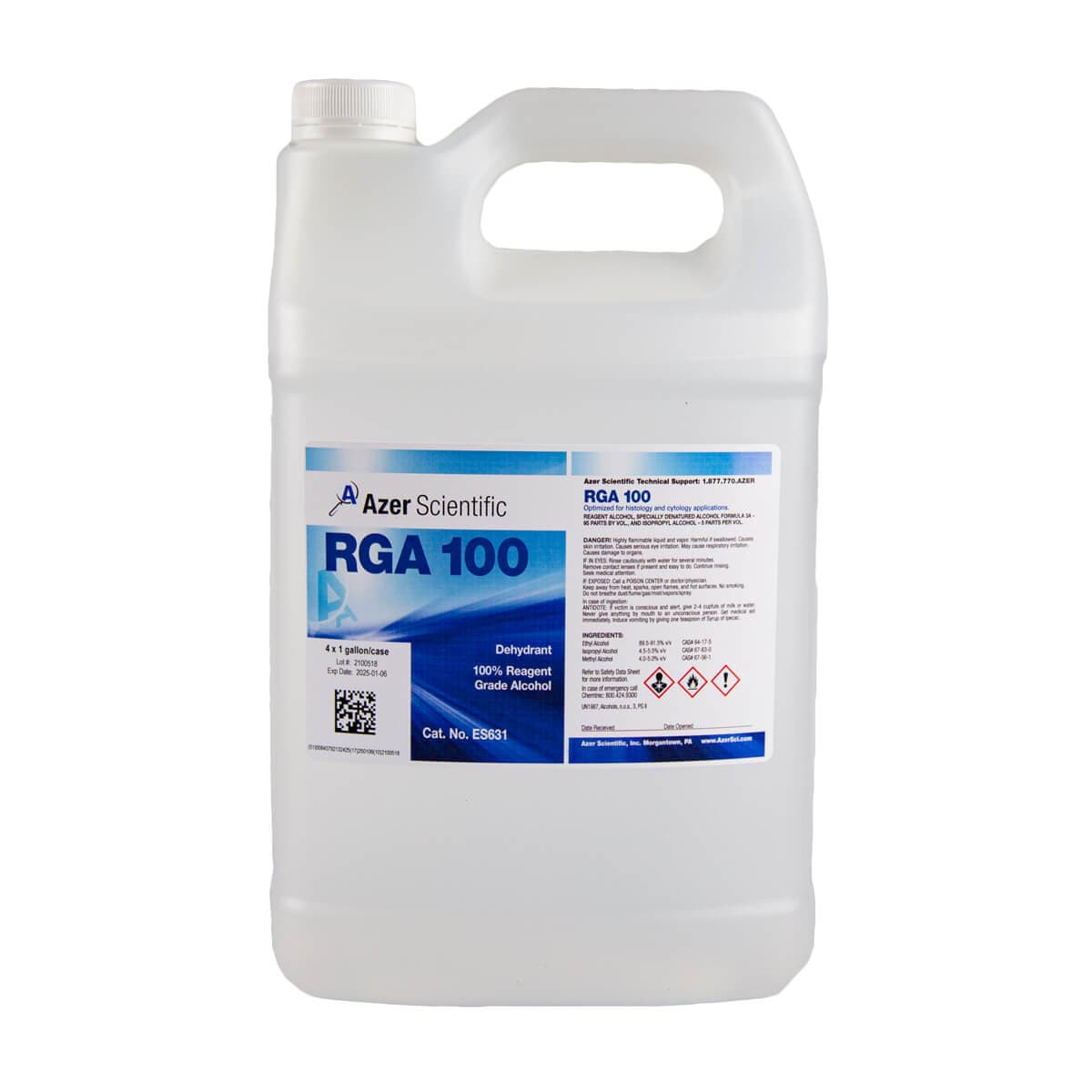 Azer Scientific Reagent Grade Alcohol 100%, 1 Gallon (4/Case) thumbnail 2