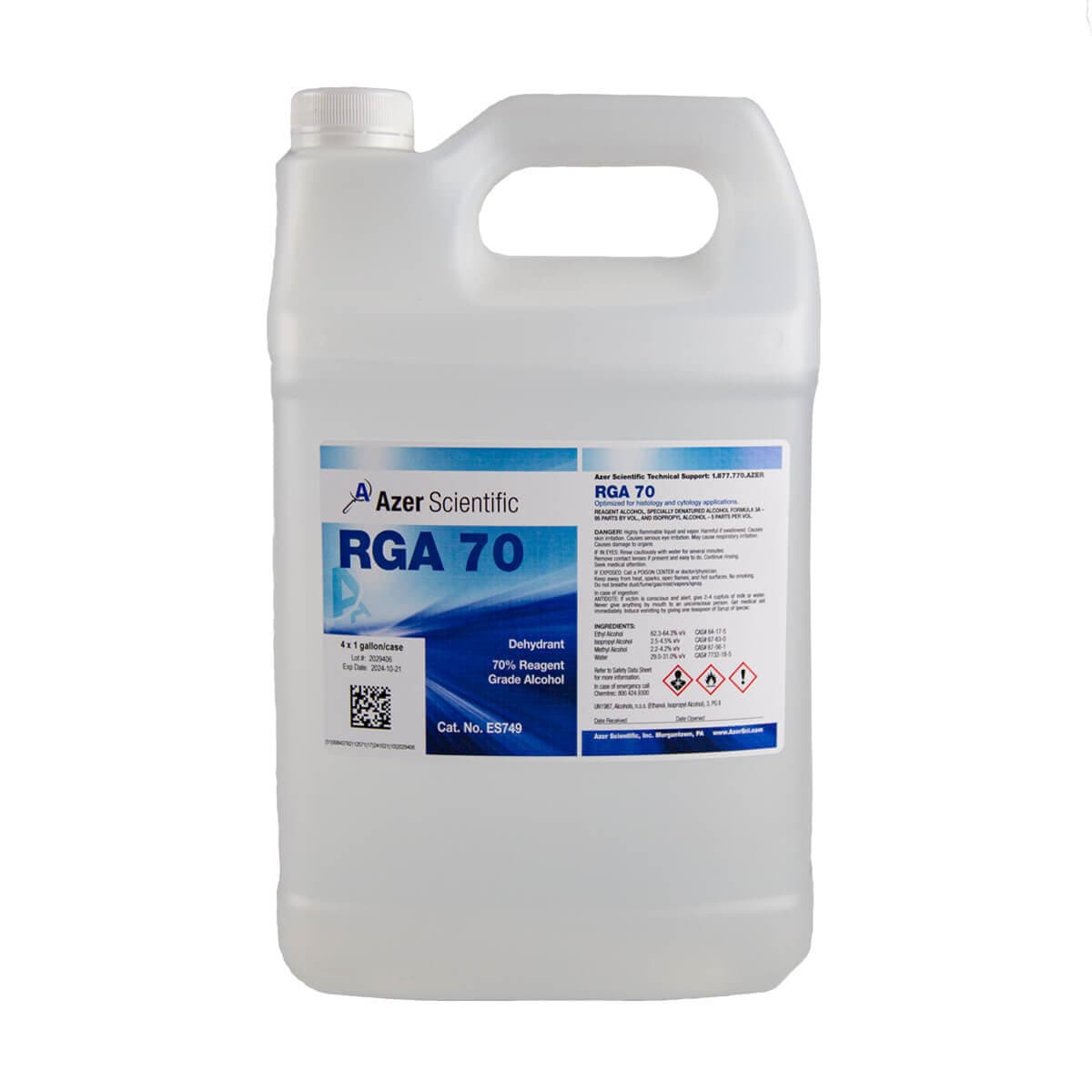 Azer Scientific Reagent Grade Alcohol 70%, 1 Gallon (4/Case) thumbnail 2