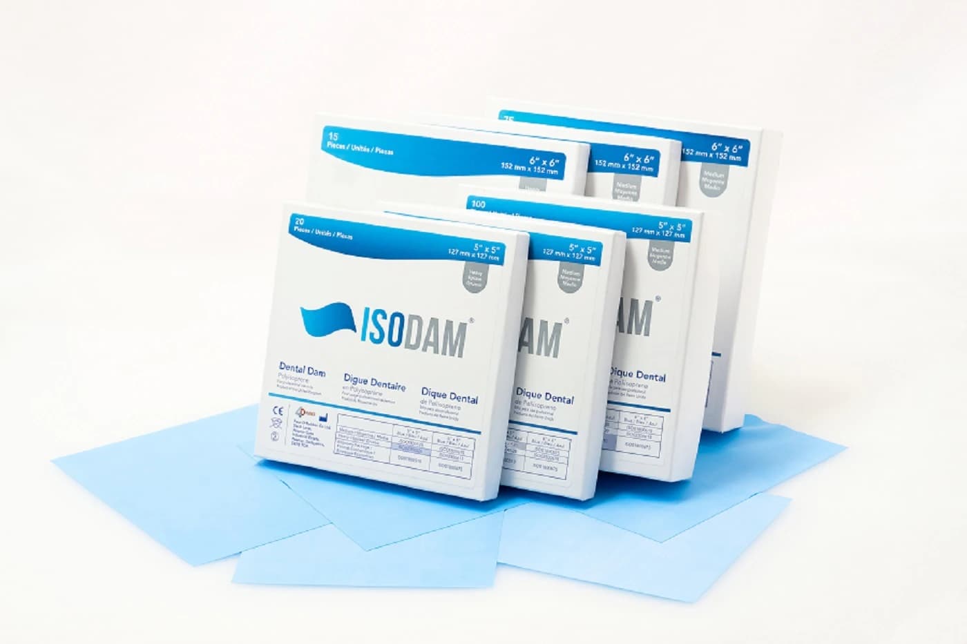 Isodam Dental Dam, Latex-Free Rubber Dam, Light Blue, 6 in x 6 in, Extra Heavy Gauge, Unflavored, Unscented, 75/Box - Isodam Dental Dam Light Blue - Image 1