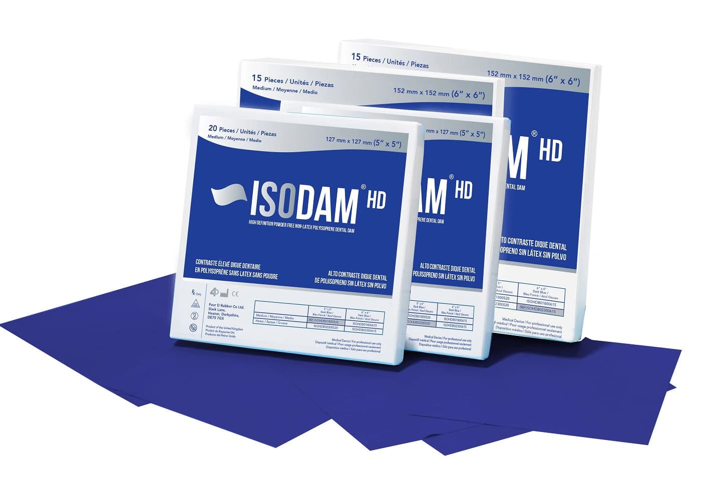 Isodam HD Latex-Free Rubber Dam, 5x5 Medium Gauge, Royal Blue, 20/Box - Isodam HD 5x5 Medium Latex-free Royal Blue Dam (20) - Image 1