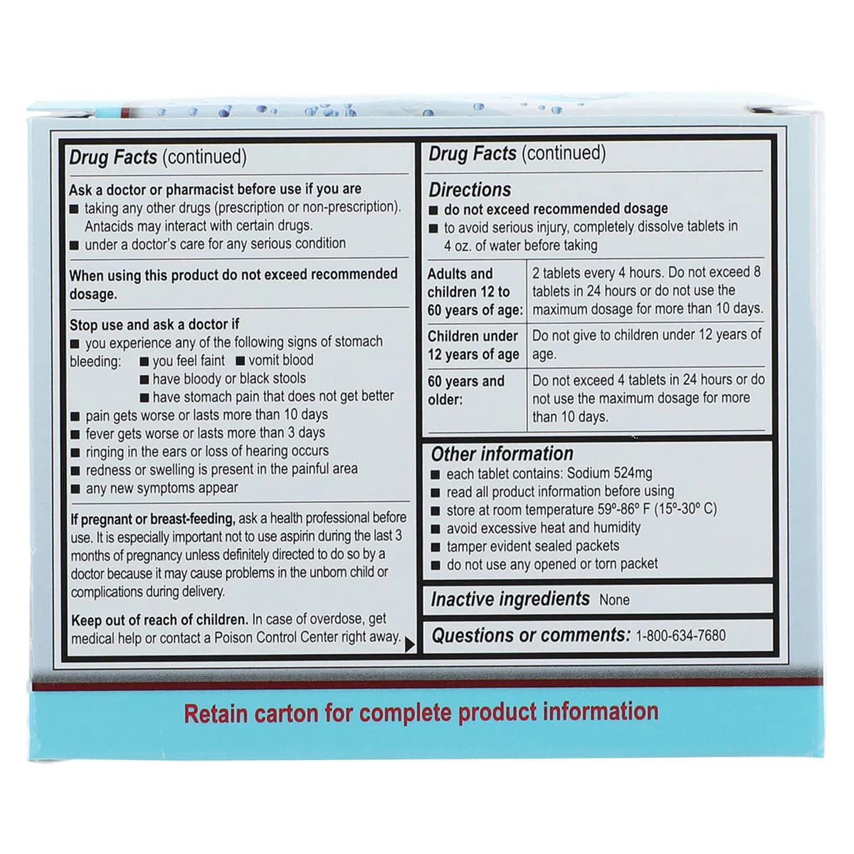 Medi-Seltzer Antacid Tablets, 325/1916/1000mg, 18 Strips x 2 Tablets/Strip, Box thumbnail 5