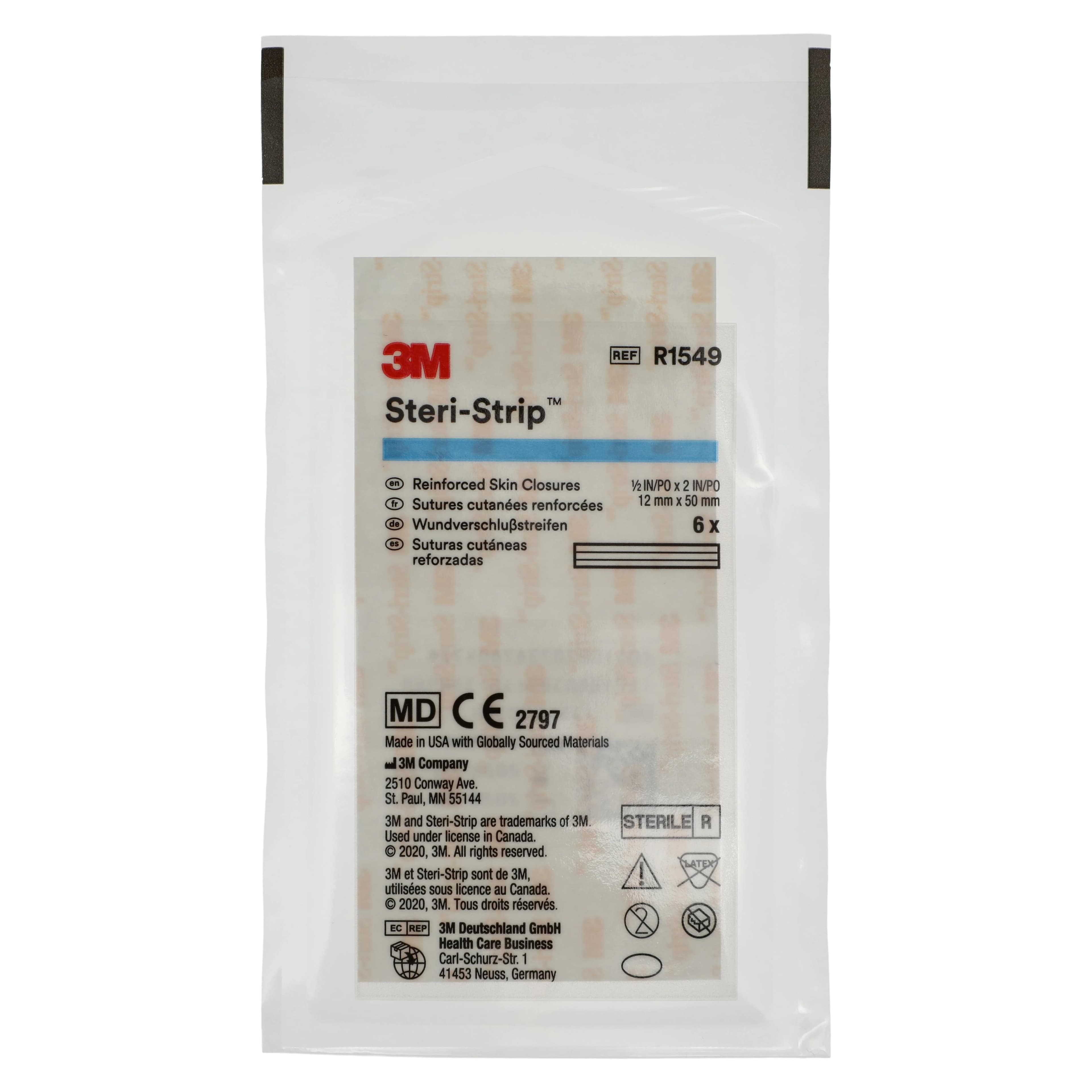 3M Steri-Strip Skin Closure Strip, 1/2" x 2", White, Sterile, 50/Box thumbnail 3