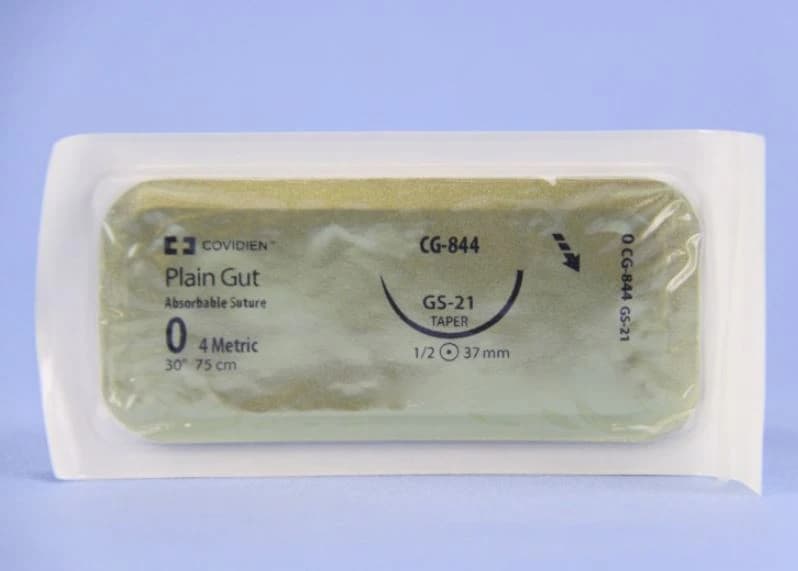 Medtronic Surgigut Chromic Gut Suture, Size 0, 30" Length, GS-21 Taper Point 1/2 Circle Needle 37mm, Undyed, 36/Case - Suture Surgigut GS-21 30" - Image 1