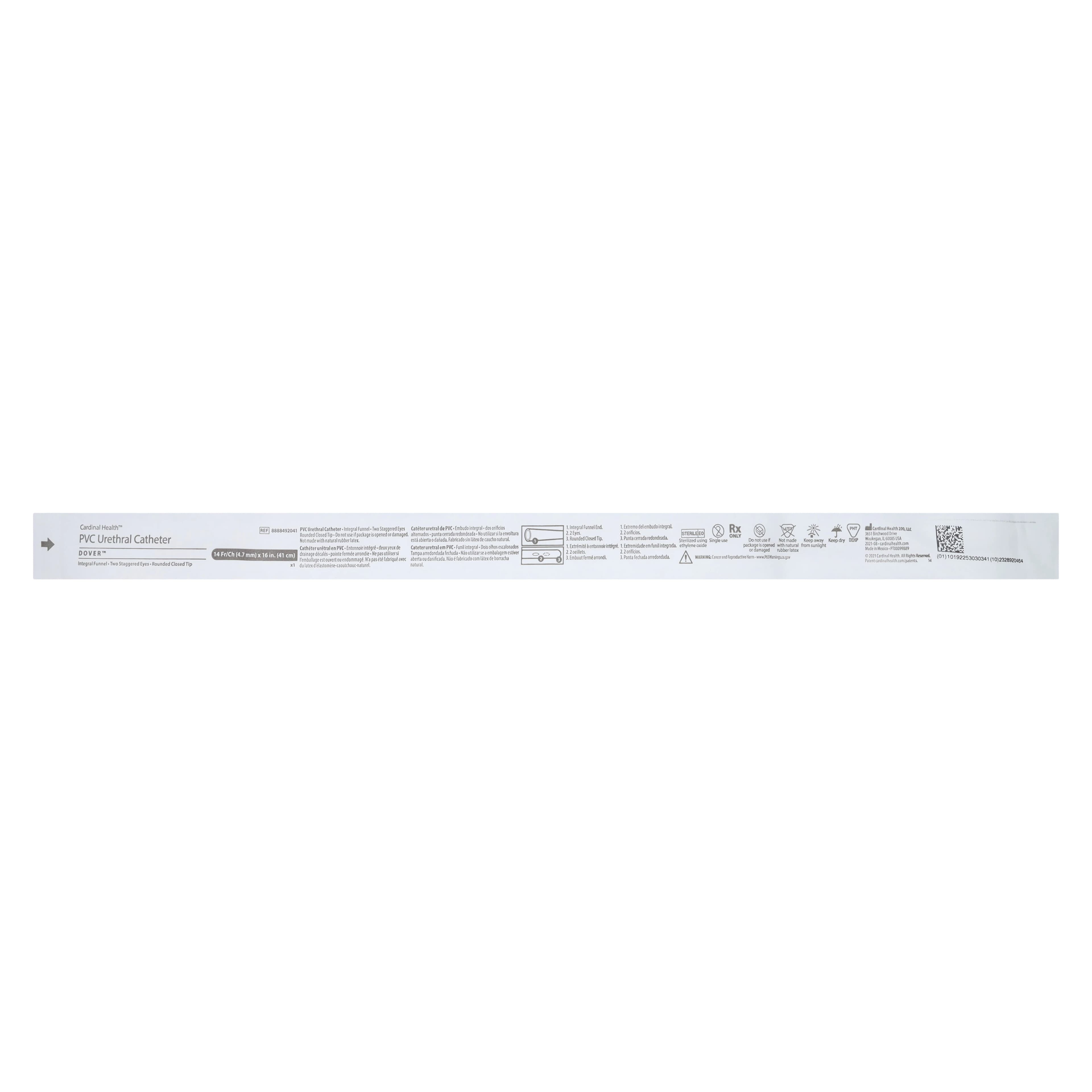 Dover Rob-Nel Intermittent Catheter, 14 Fr, 16" Length, Red Rubber, Tapered Round Tip - Rob-Nel Catheter 16" 14Fr - Image 1
