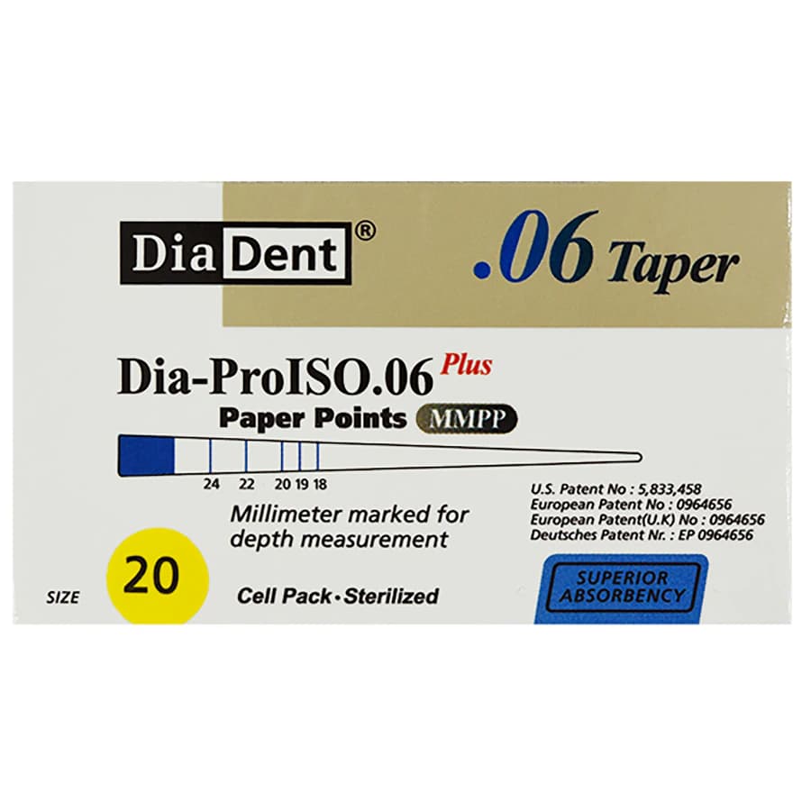 Edge Endo Absorbent Paper Points, Size 20, ISO Yellow, .06 Taper, Sterile, 120/Package, 29 mm - Absorbent Points Cell Pk - Image 1