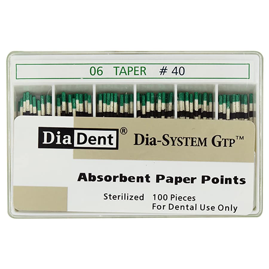 Dia-SystemGTP Absorbent Paper Points, 40 ISO, 0.06 Taper, Black, Pre-Sterilized, 28mm, 100/Pk - Absorbent Points - Image 1