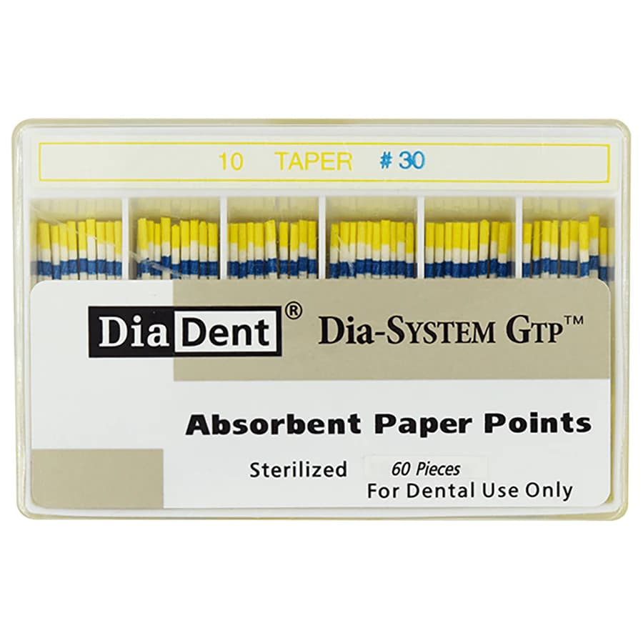 Dia-SystemGTP Absorbent Paper Points, 30 ISO, .10 Taper, Blue, Pre-Sterilized, 28mm, 100/Pk - Absorbent Points - Image 1