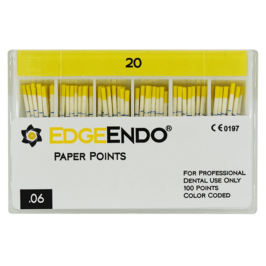 EdgeEndo 0.06 Paper Points, ISO #20, Tapered, 29mm, Sterile, 60/Box - EdgeEndo 0.06 Paper Points - Image 1