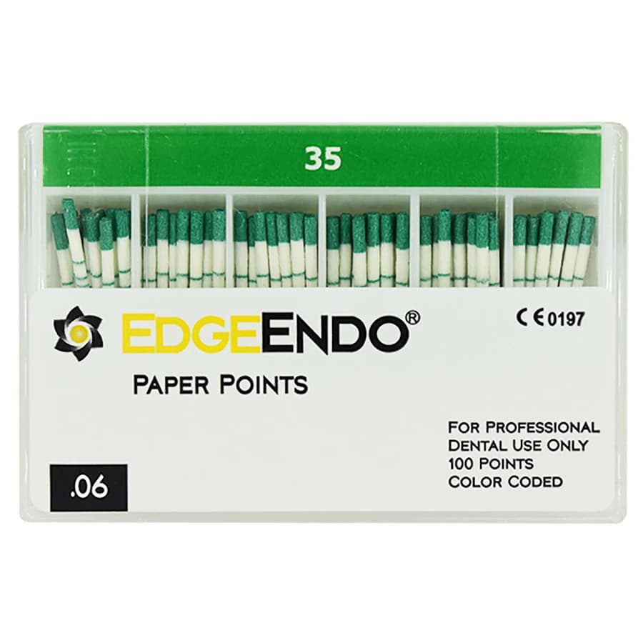 EdgeEndo 0.06 Paper Points, 29mm, ISO 35 Green, Sterile, 60/Box - EdgeEndo 0.06 Paper Points - Image 1