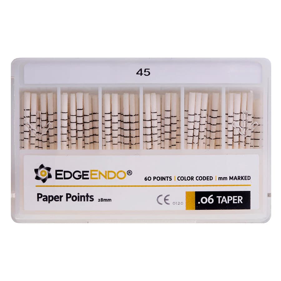 EdgeEndo 0.06 Paper Points, ISO 45, 29mm, White, Sterile, 60/Box - EdgeEndo 0.06 Paper Points - Image 1