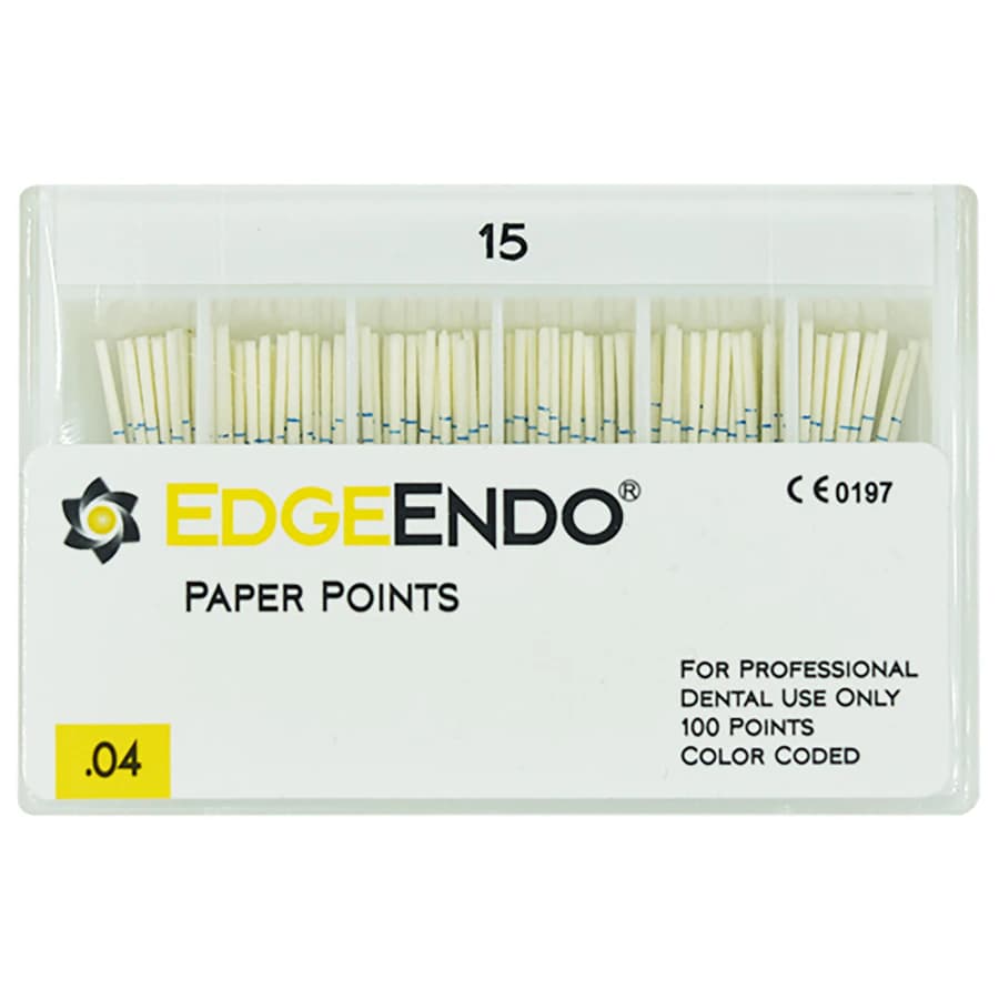 EdgeEndo 0.04 Paper Points, 29 mm, ISO 15, White, Sterile, 100/Box - EdgeEndo 0.04 Paper Points - Image 1