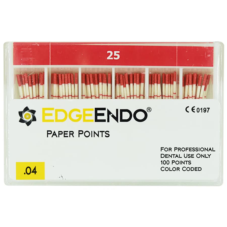 EdgeEndo 0.04 Paper Points, ISO 25, Red, 29mm, Sterile, 100/Box - EdgeEndo 0.04 Paper Points - Image 1