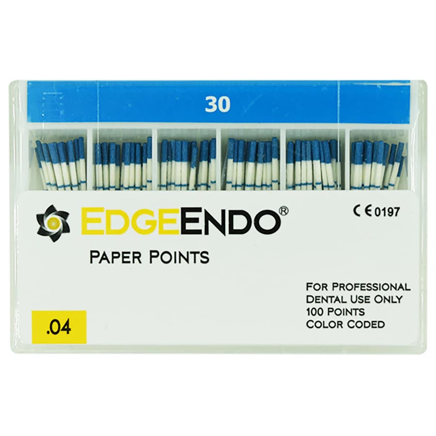 EdgeEndo 0.04 Paper Points, ISO 30, 29mm, Blue, Sterile, 100/Box - EdgeEndo 0.04 Paper Points - Image 1