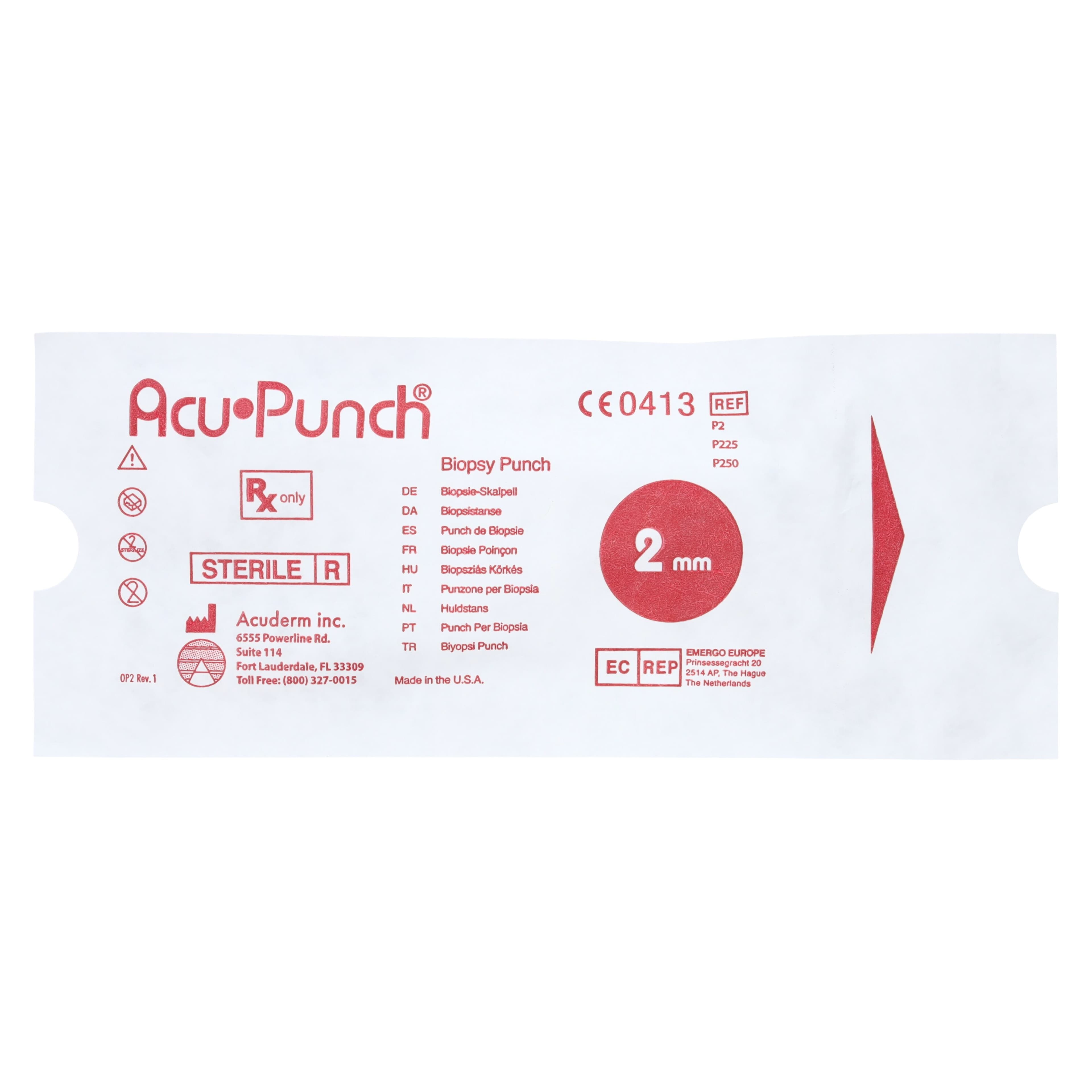 Acu-Punch Dermal Biopsy Punch, 2mm, Stainless Steel Blade, Sterile, Disposable, 50/Box thumbnail 3