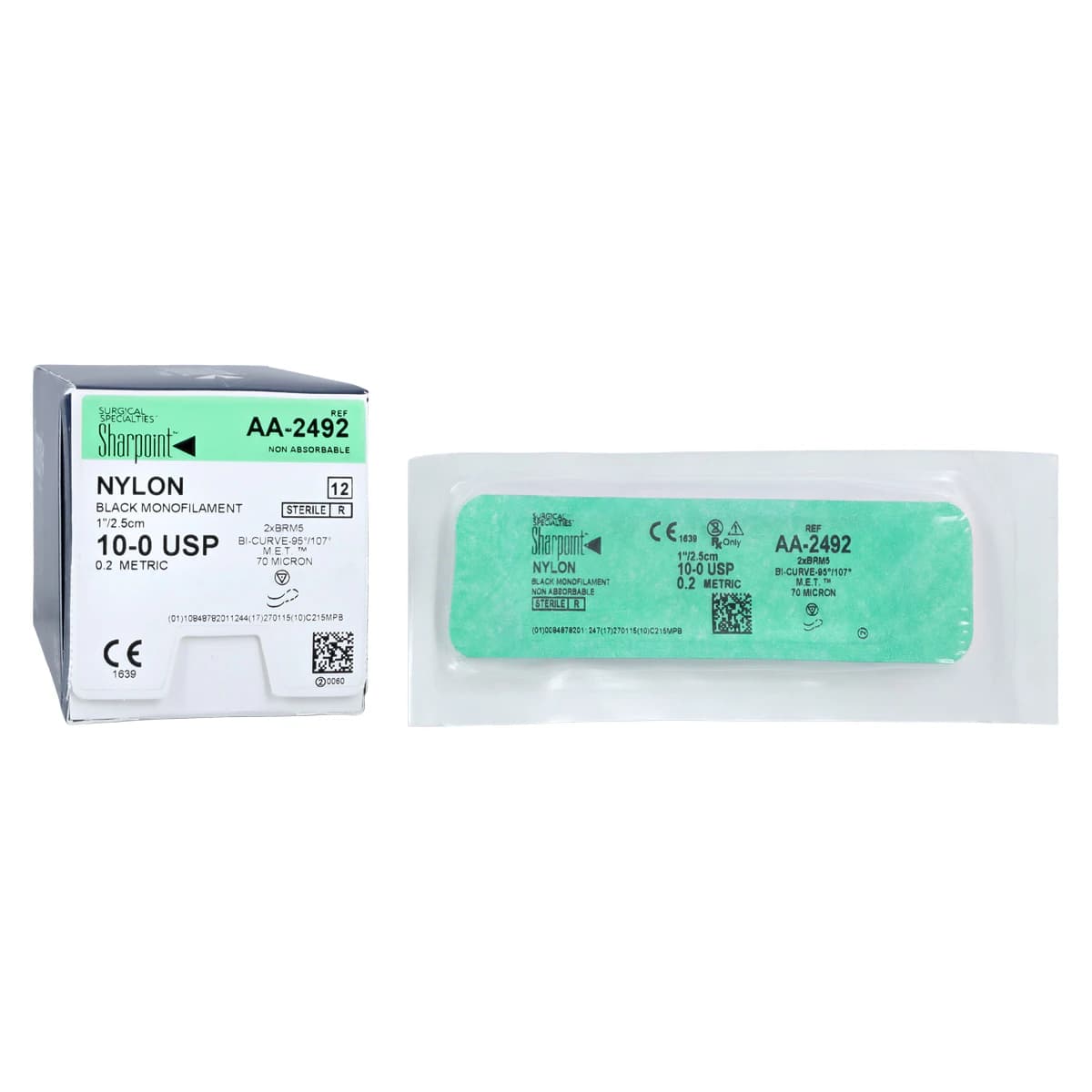Sharpoint Nylon Monofilament Non-Absorbable Suture, 10-0, 1 in, M.E.T. Point Bi-Curve 5mm, Black, BRM-5, 12/Box thumbnail 2