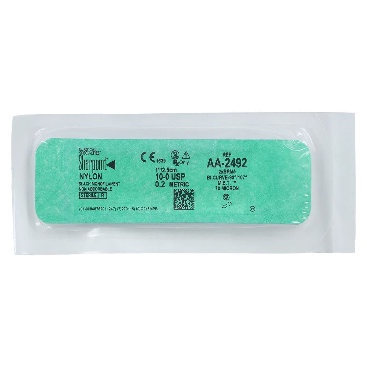 Sharpoint Nylon Monofilament Non-Absorbable Suture, 10-0, 1 in, M.E.T. Point Bi-Curve 5mm, Black, BRM-5, 12/Box thumbnail 3