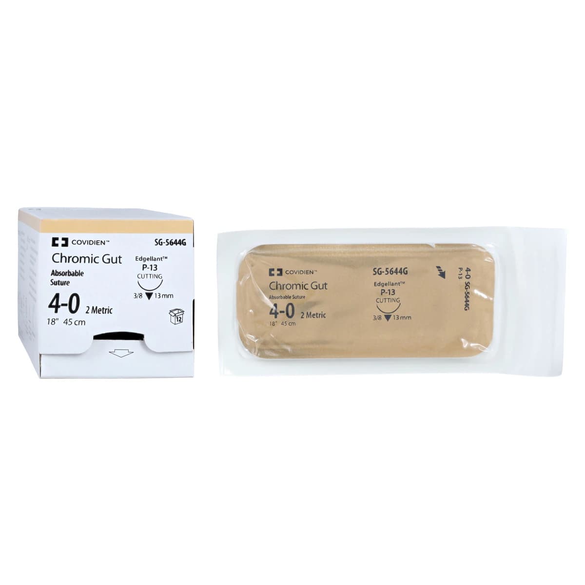 Surgigut Chromic Gut Suture, 4-0, 18", P-13 Premium Reverse Cutting 3/8 Circle Needle 13mm, Undyed, 12/Package thumbnail 2