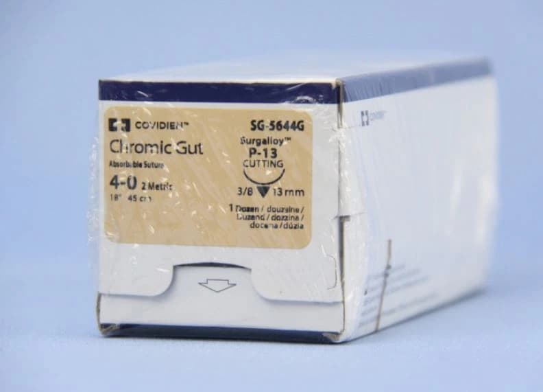 Surgigut Chromic Gut Suture, 4-0, 18", P-13 Premium Reverse Cutting 3/8 Circle Needle 13mm, Undyed, 12/Package - Suture Chromic Gut Undyed P-13 - Image 1