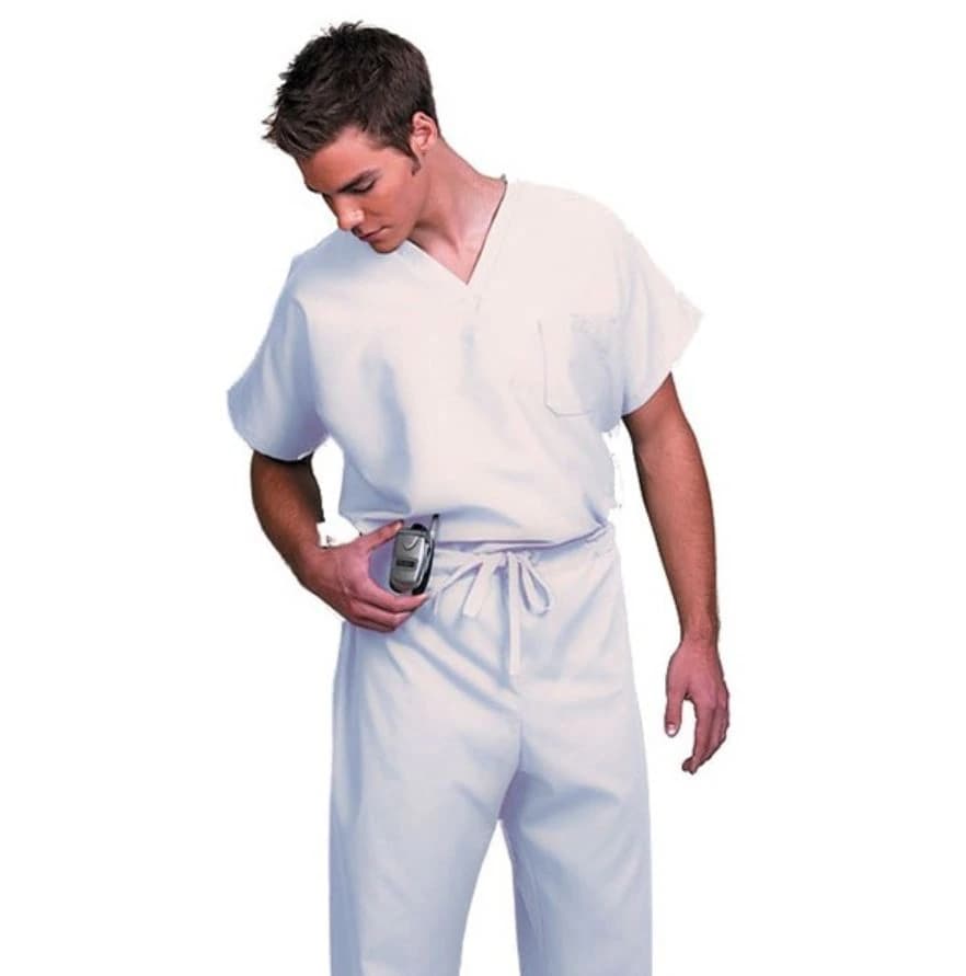 Fashion Seal Unisex V-Neck Scrub Top, 1 Pocket, Short Sleeves, White, Small, Style 78735 - Scrub Top Unisex 1 Pkt V-Neck - Image 1