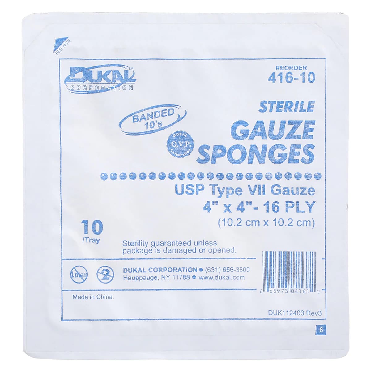 Dukal Premium Care 100% Woven Cotton Gauze Sponge, 4x4", 16 Ply, Sterile, USP Type VII, Latex-Free - Gauze Sponge Type VII ST 16Ply - Image 1