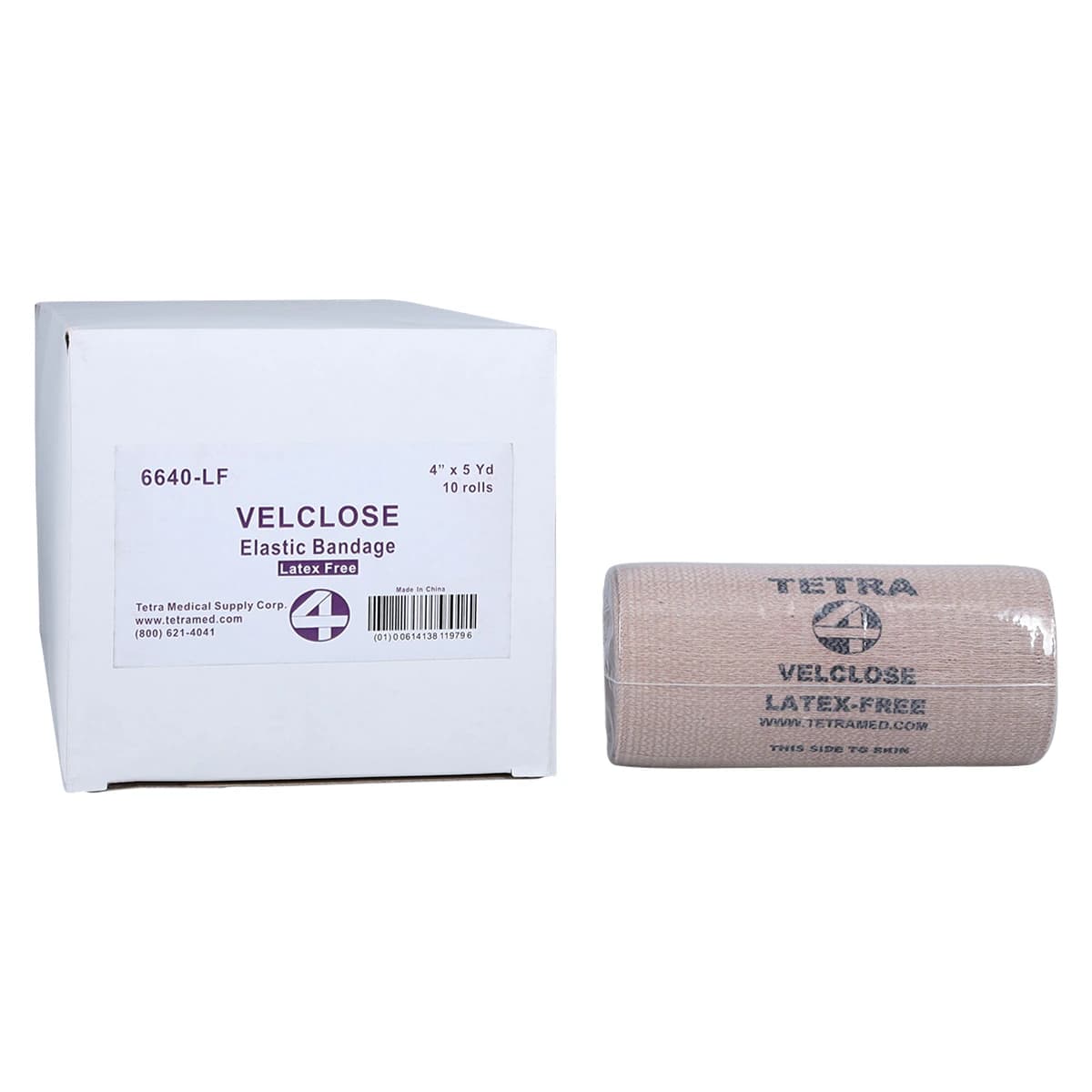 Tetra Medical Velclose Stretch Bandage, Elastic, 4" x 5 yd, 10/Box - Bandage Elst Velclose LF NS - Image 1