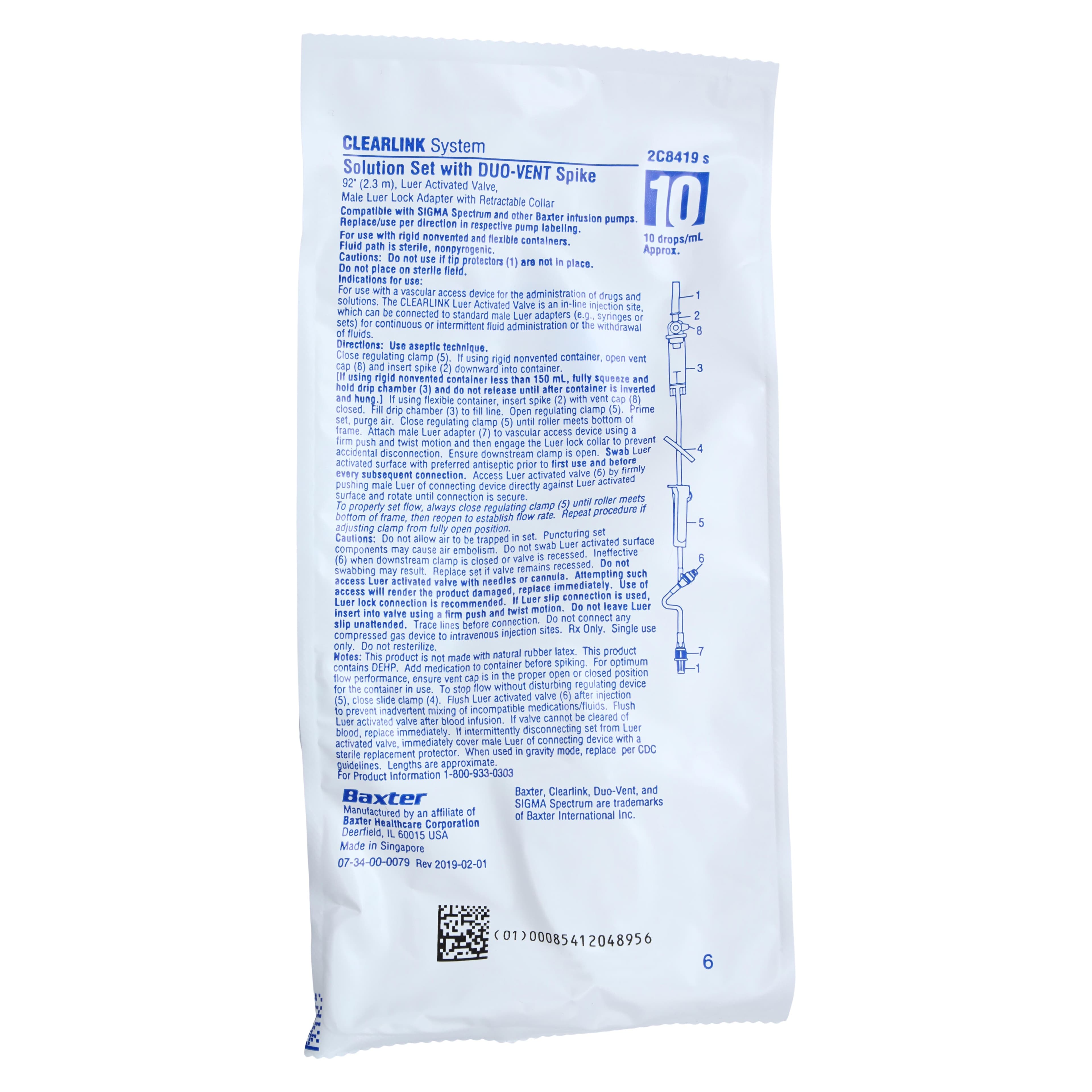 Baxter Solution Set Vented with Luer Lock, 10 Drops/mL, 92" Tubing, 48/Case thumbnail 3