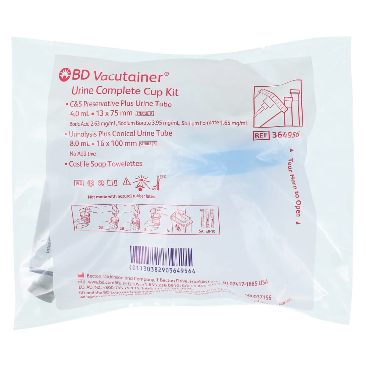 BD Vacutainer Urine Collection C&S Kit, 8mL/4mL Plastic with Preservative Tube, Sterile, Conventional Closure, Yellow, 50/Case - Urine Collection CNS Kit - Image 1