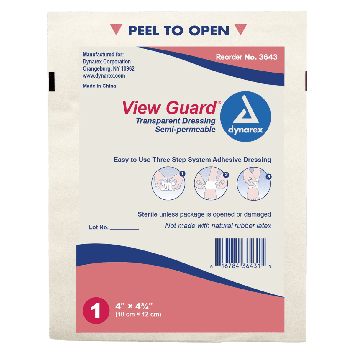 Dynarex ViewGuard Transparent Film Dressing, 4" x 4-3/4", Sterile, Box of 100 - ViewGuard Transparent Dressing - Image 1