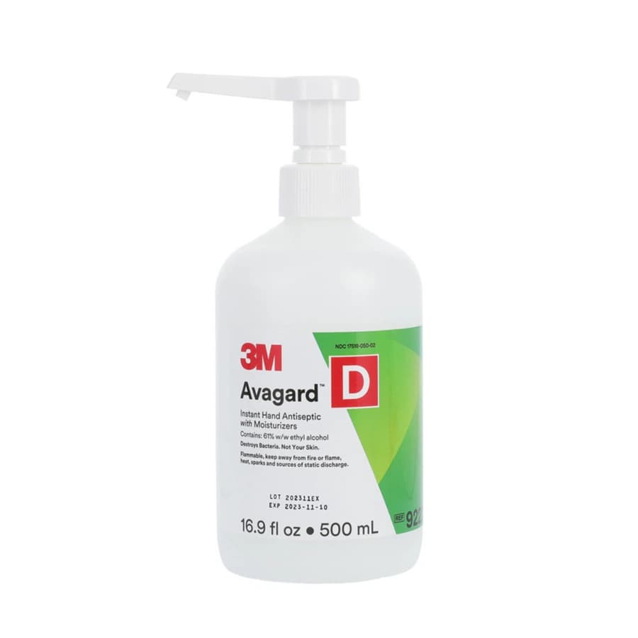 3M Avagard D Instant Hand Antiseptic with Moisturizers, 61% Ethyl Alcohol, Fragrance Free, 16 oz (500 mL) Pump Bottle, 9222 - Avagard D Instant Hand Antiseptic w/Moisturizers 16oz - Image 1
