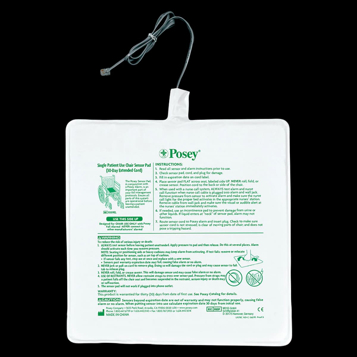 Posey Chair Sensor Pad, Square, 13 x 13 in, 30-Day Use - PAD CHR SENS SQ 13X13IN POSEY - Image 1