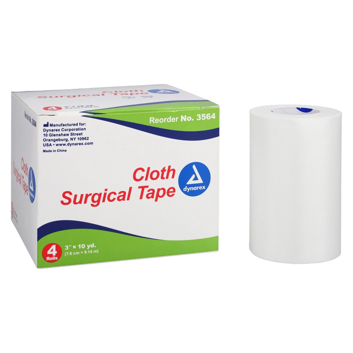 Dynarex Surgical Cloth Tape, White, 3" x 10 yd, Non-Sterile, 4/Box - Tape Surgical Cloth White - Image 1