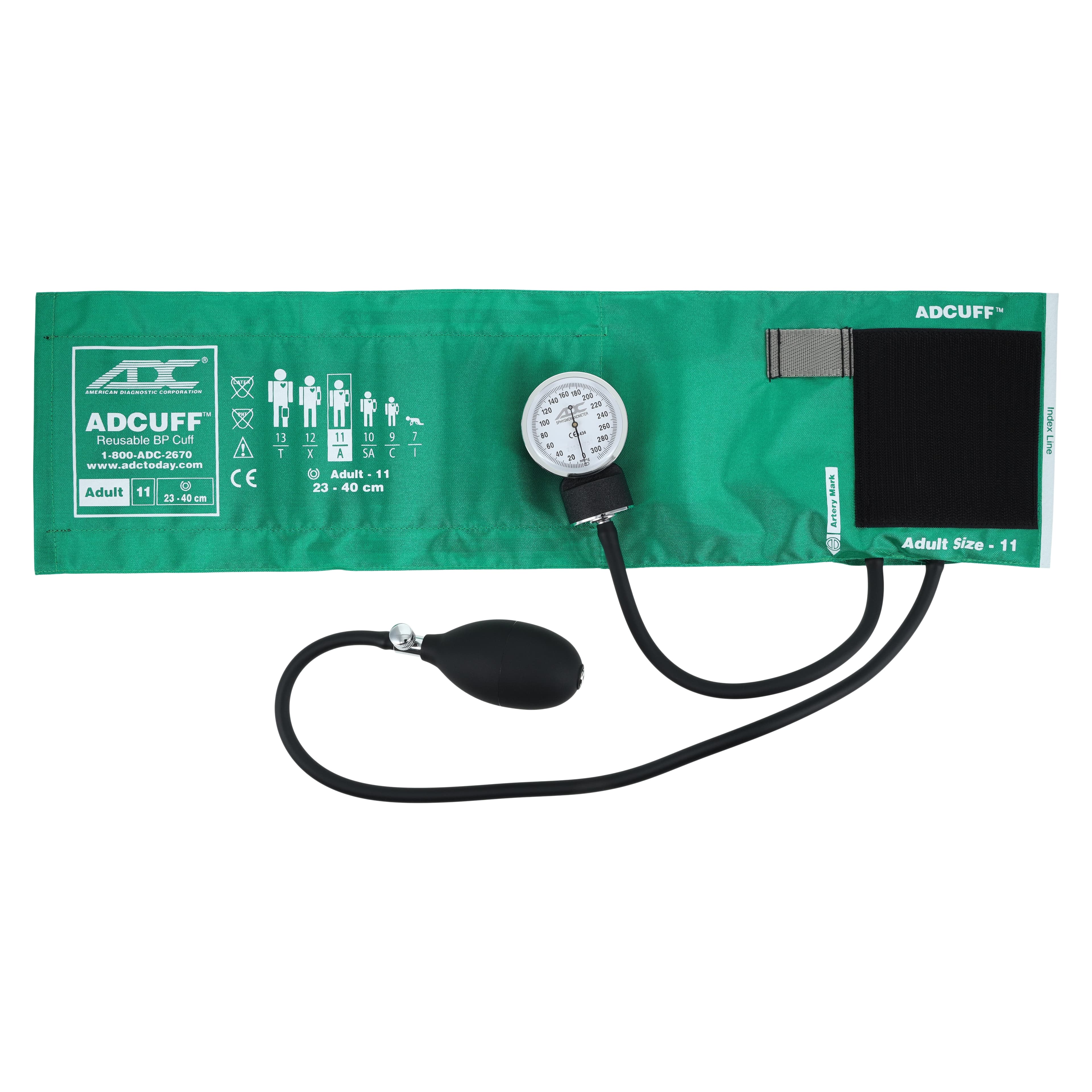 Prosphyg 760 Series Aneroid Sphygmomanometer, Adult Cuff Size 11, Green, Latex-Free, Arm Dial Display thumbnail 3
