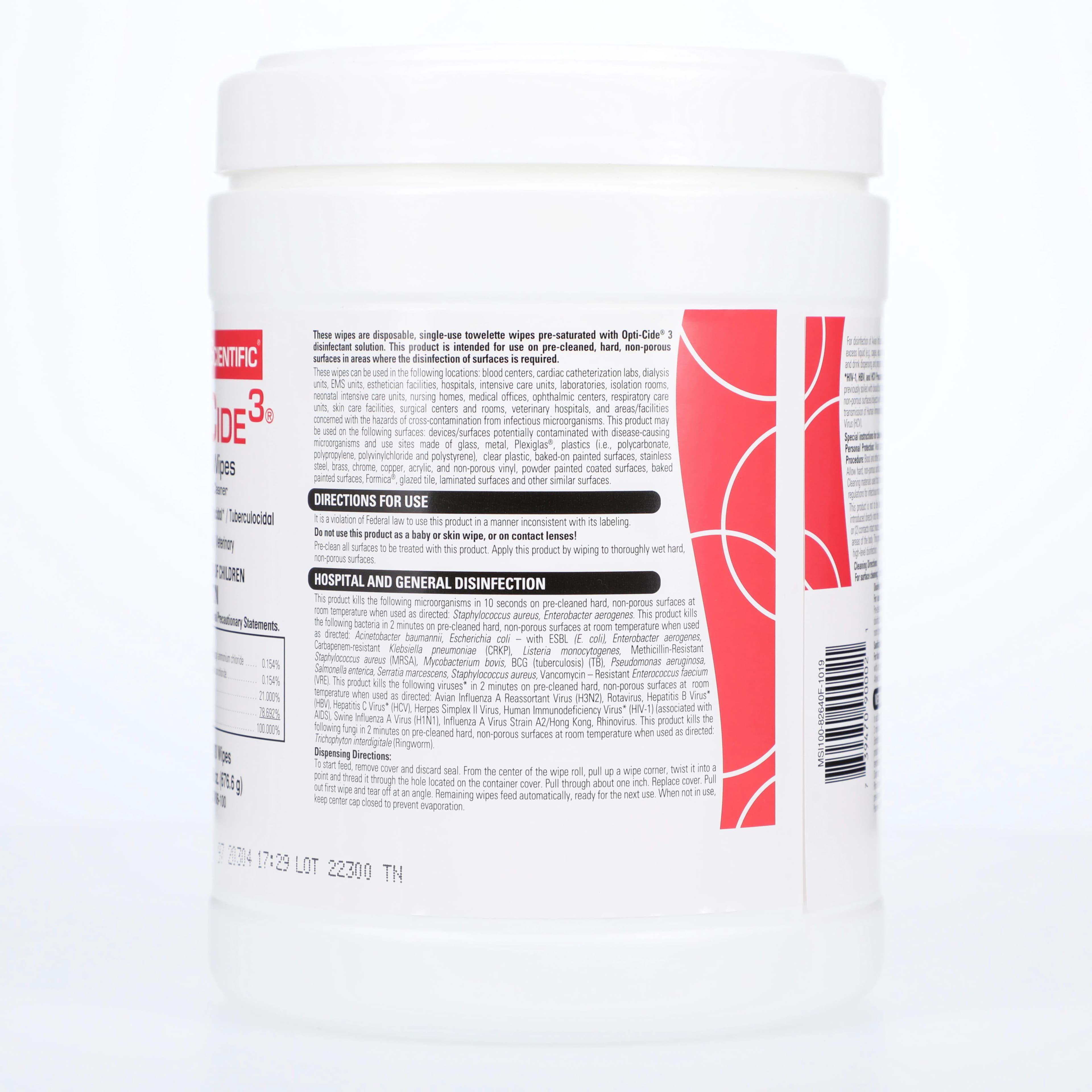 Opti-Cide3® Surface Disinfectant Wipes, 7" x 10", 100/Canister, DOCW06-100 thumbnail 2