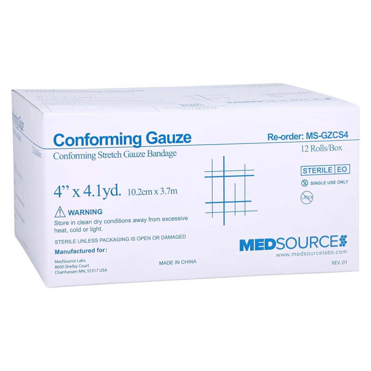 Medsource International Conforming Stretch Gauze Bandage, Polyester, 4" x 4.1 yd, Sterile, 12/Box thumbnail 2