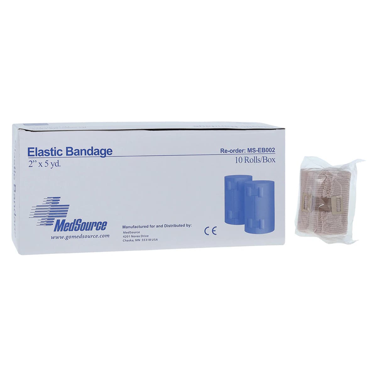 Medsource International Stretch Bandage, Cotton/Elastic, 2" x 5 yd, Beige, 10/Box - Bandage Elastic Clips LF NS - Image 1