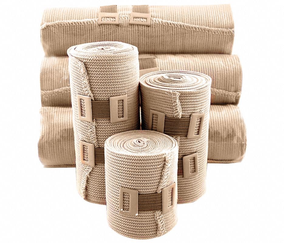 Medsource International Stretch Bandage, Cotton/Elastic, 3" x 5 yd, Beige, 10/Box - Bandage Elastic Clips LF NS - Image 1