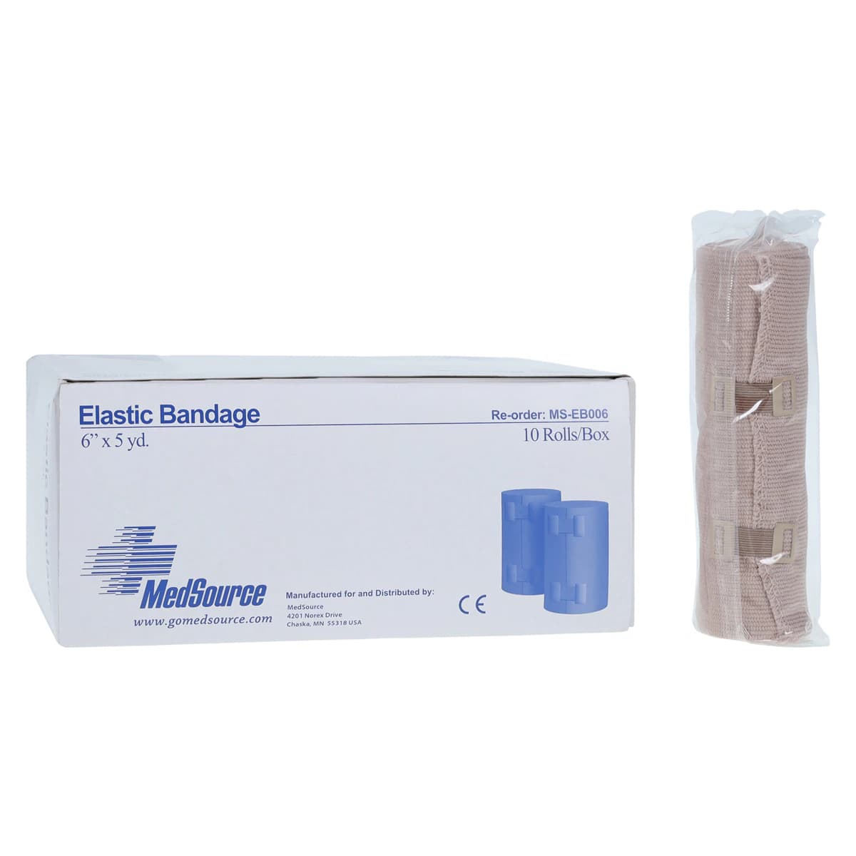 Medsource International Stretch Bandage Elastic, 6" x 5 yd, Beige, 10/Box - Bandage Elastic Clips LF NS - Image 1