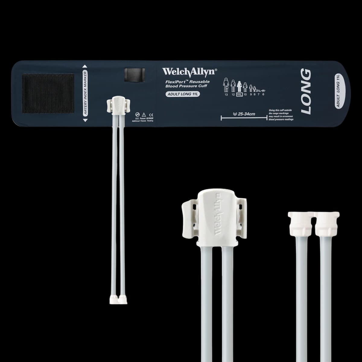 Welch Allyn FlexiPort Blood Pressure Cuff, 2-Tube, Adult Long, Size 11, Navy Blue, Latex-Free - MQ Cuff 2Tube Adult Long - Image 1
