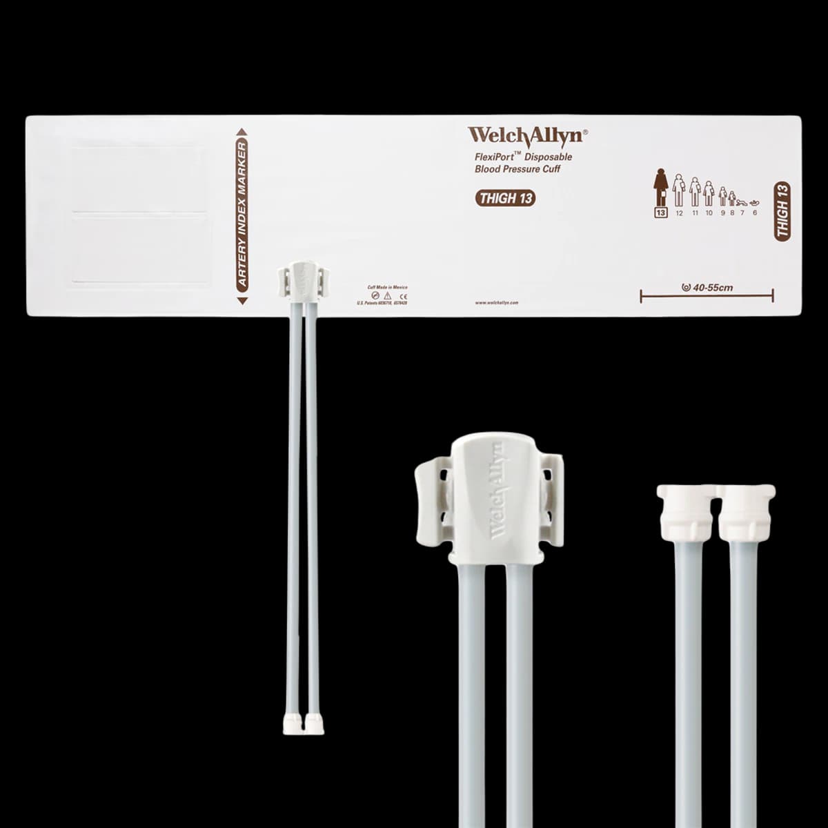 Welch FlexiPort Blood Pressure Cuff, Soft 2-Tube Disposable, Size 13, White/Brown, Latex-Free, 20/Box - Cuff Soft 2Tube Disposable - Image 1