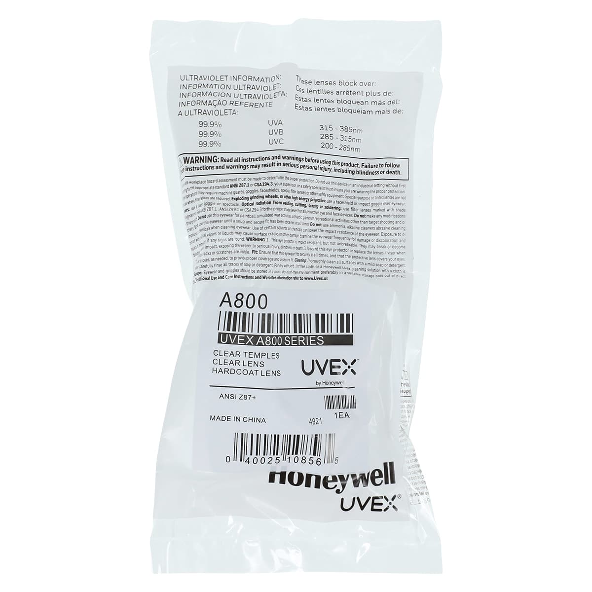 Honeywell Safety Glasses, Clear Lens, Clear Frame, 10/Box thumbnail 3