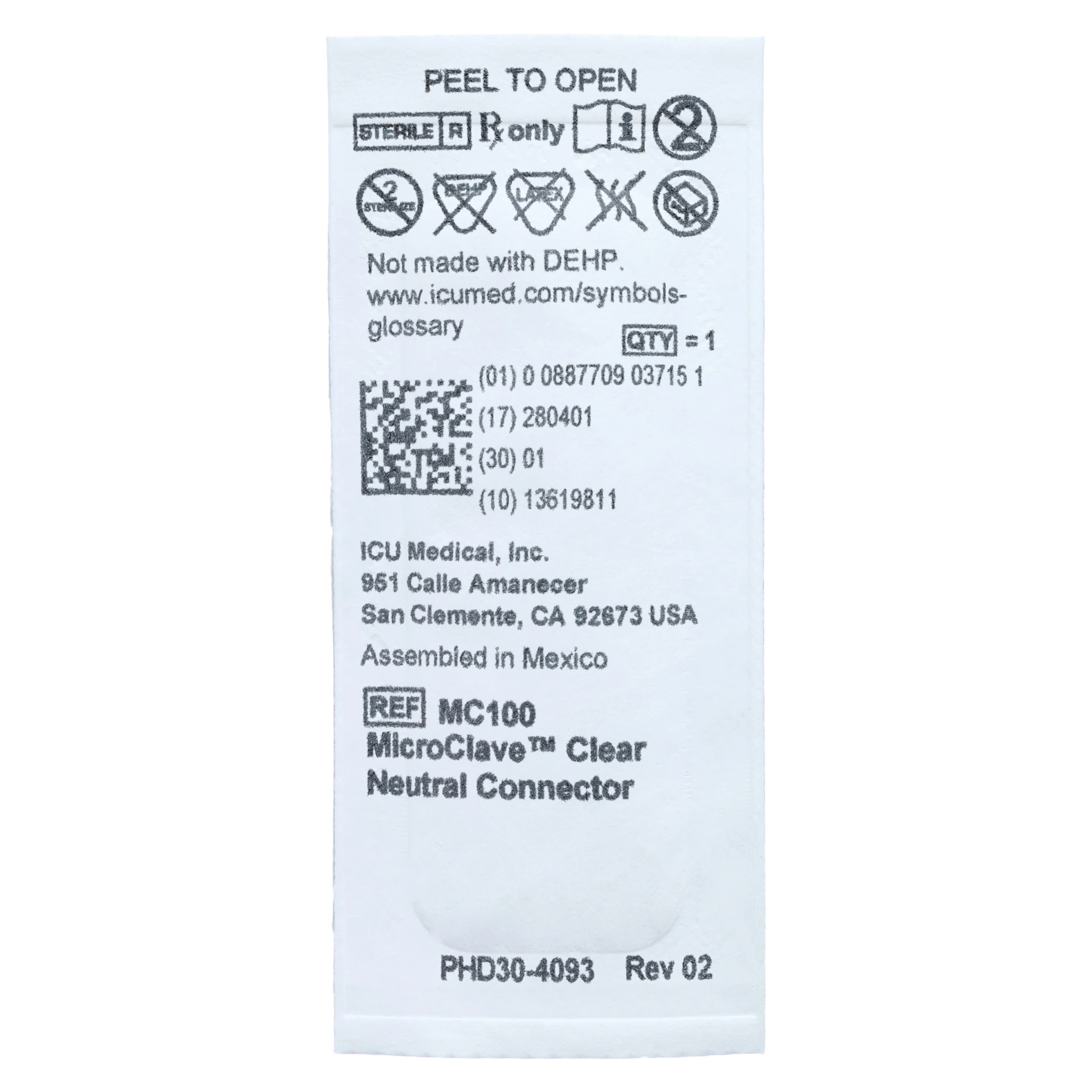 ICU Medical MicroClave Clear Neutral Displacement Needle-Free Connector, 100/Case thumbnail 2