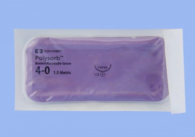Medtronic Polysorb Absorbable Suture, 4-0, 30", CV-25 Taper Point 1/2 Circle Needle 22mm, Undyed, 36/Case - Suture Polysorb Undyed CV-25 - Image 1
