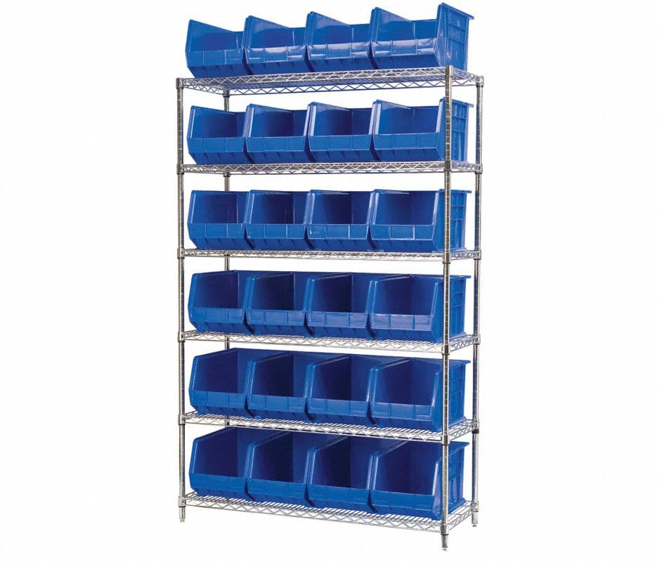 Akro-Mils Wire Shelving System with 24 AkroBins, 6 Shelves - Wire Shelve System/Akrobins - Image 1