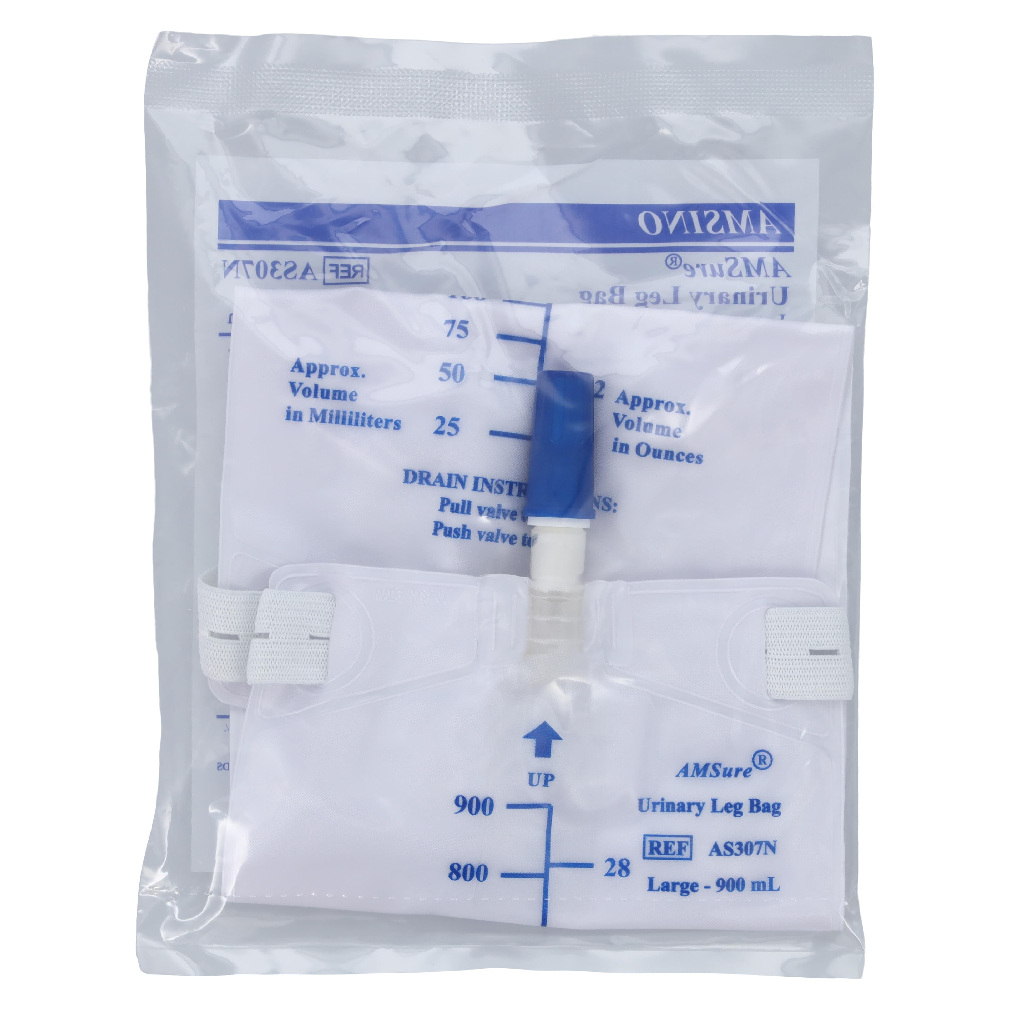 AMSure Urinary Leg Bag, 900 mL, Disposable, Twist Turn Anti-Reflux Valve, Large thumbnail 2